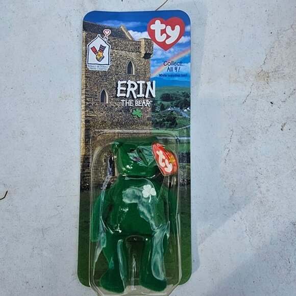McDonalds 1999 Ty Teenie Beanie Baby Green Shamrock Erin The Bear - Picture 1 of 5